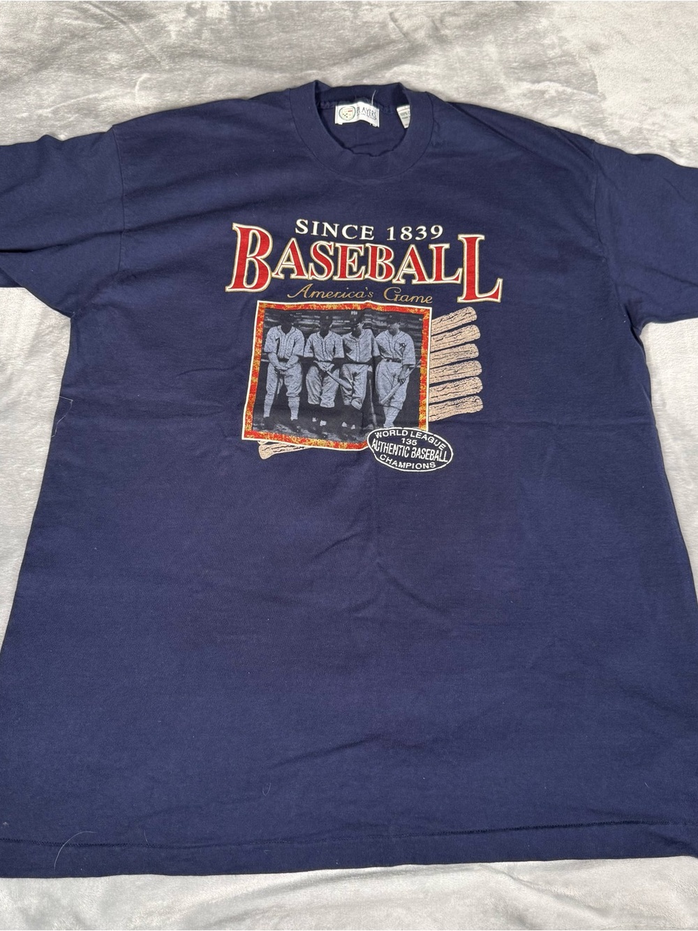 Vintage Van Heusen American Baseball T Shirt Mens XL Tall Fit Blue 90s